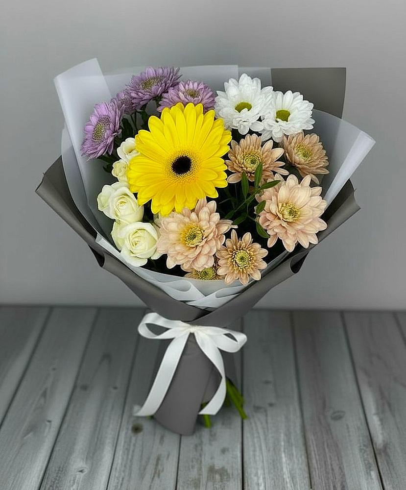 Букет цветов из: Розы, Герберы и Хризантемы в Рождествено
