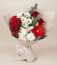Букет цветов из:  Розы, Хризантемы, Герберы и Лилии в Рождествено