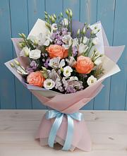 Букет цветов из:  Лизиантусы, Розы, Альстромерии и Гипсофила #REPLACE_PRED# Рождествено